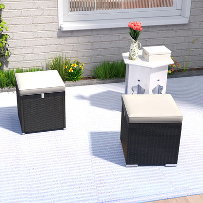 2 Wicker Outdoor Ottomans with Storage, Removable Cushion, Grey Patio Furniture Sets at Gallery Canada