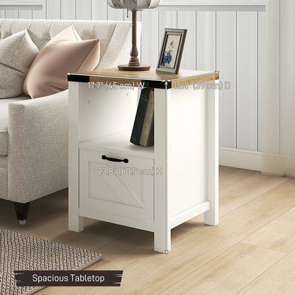 Farmhouse Side Table with Drawer, Open Shelf, White Side Tables at Gallery Canada