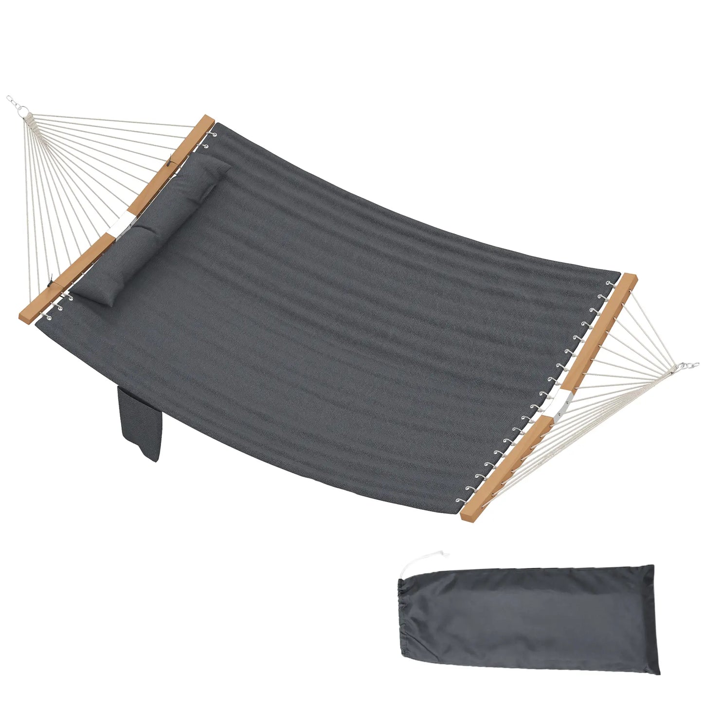 Padded Camping Hammock With Pillow, Spreader Bars, 200 x 140 cm, Grey Camping Hammocks at Gallery Canada