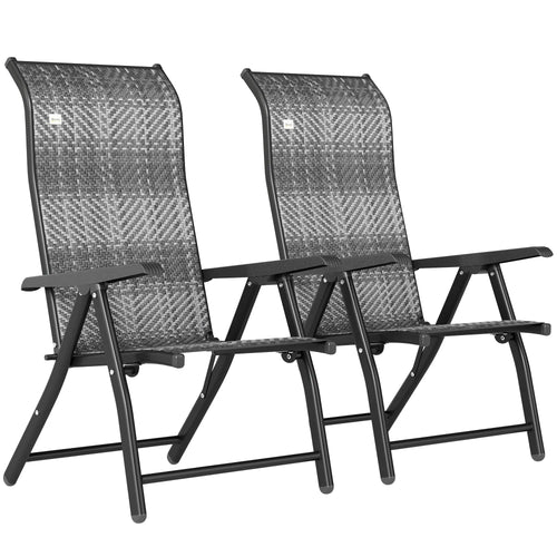 2PCs Outdoor Wicker Folding Chairs, Adjustable Backrest, Mixed Grey, Grey