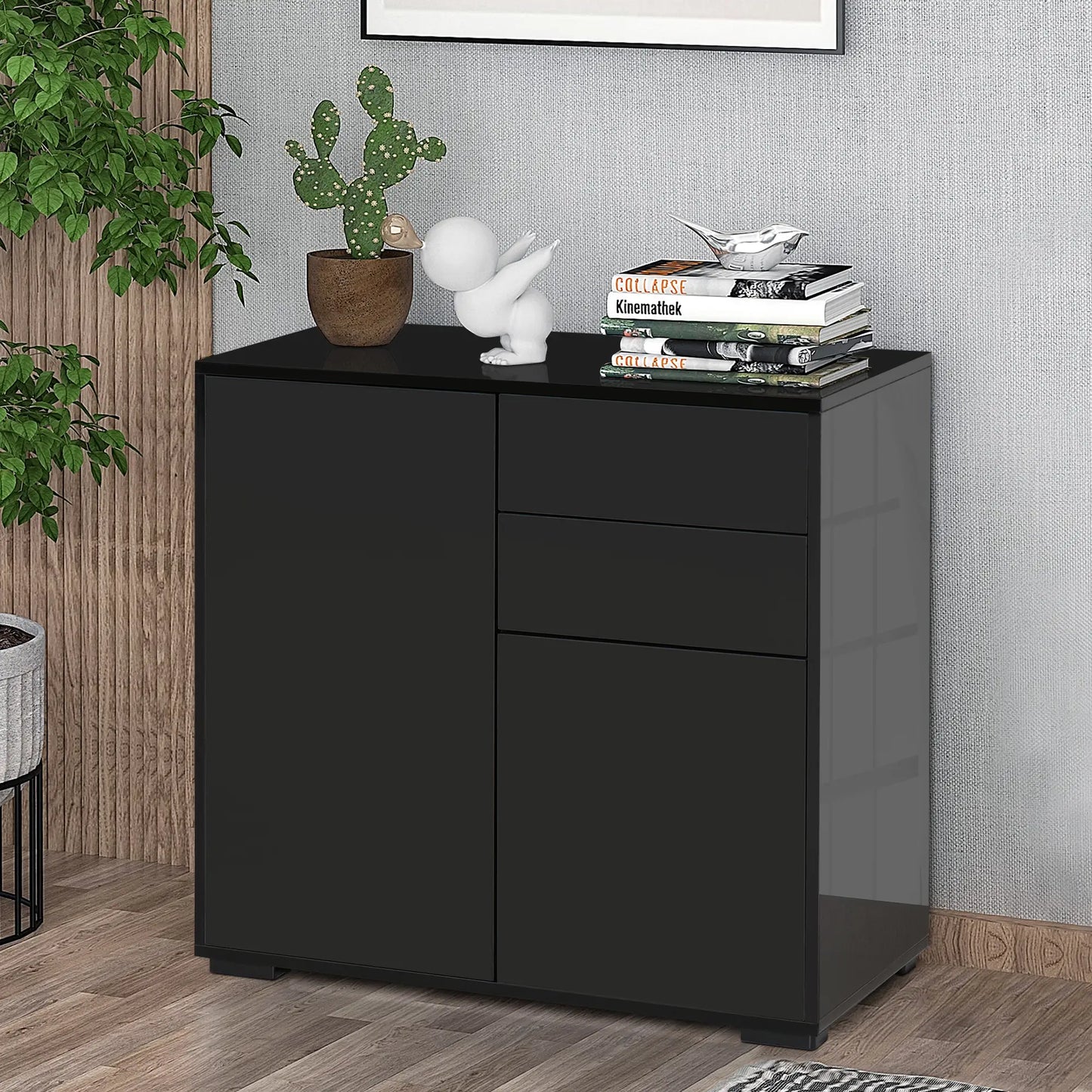 High Gloss Buffet Sideboard, 2 Drawers, 2 Doors, Adjustable Shelf, Black Bar Cabinets at Gallery Canada