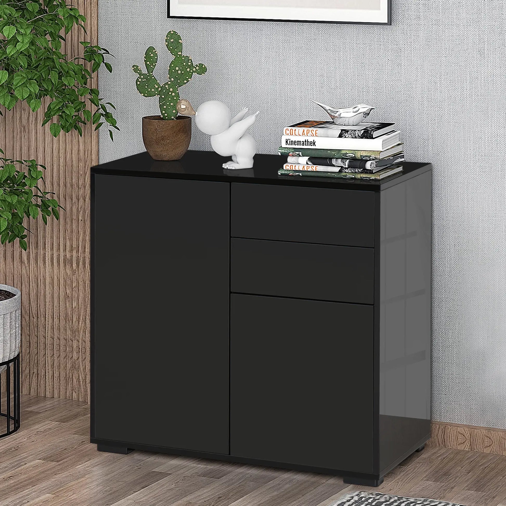 High Gloss Buffet Sideboard, 2 Drawers, 2 Doors, Adjustable Shelf, Black Bar Cabinets at Gallery Canada