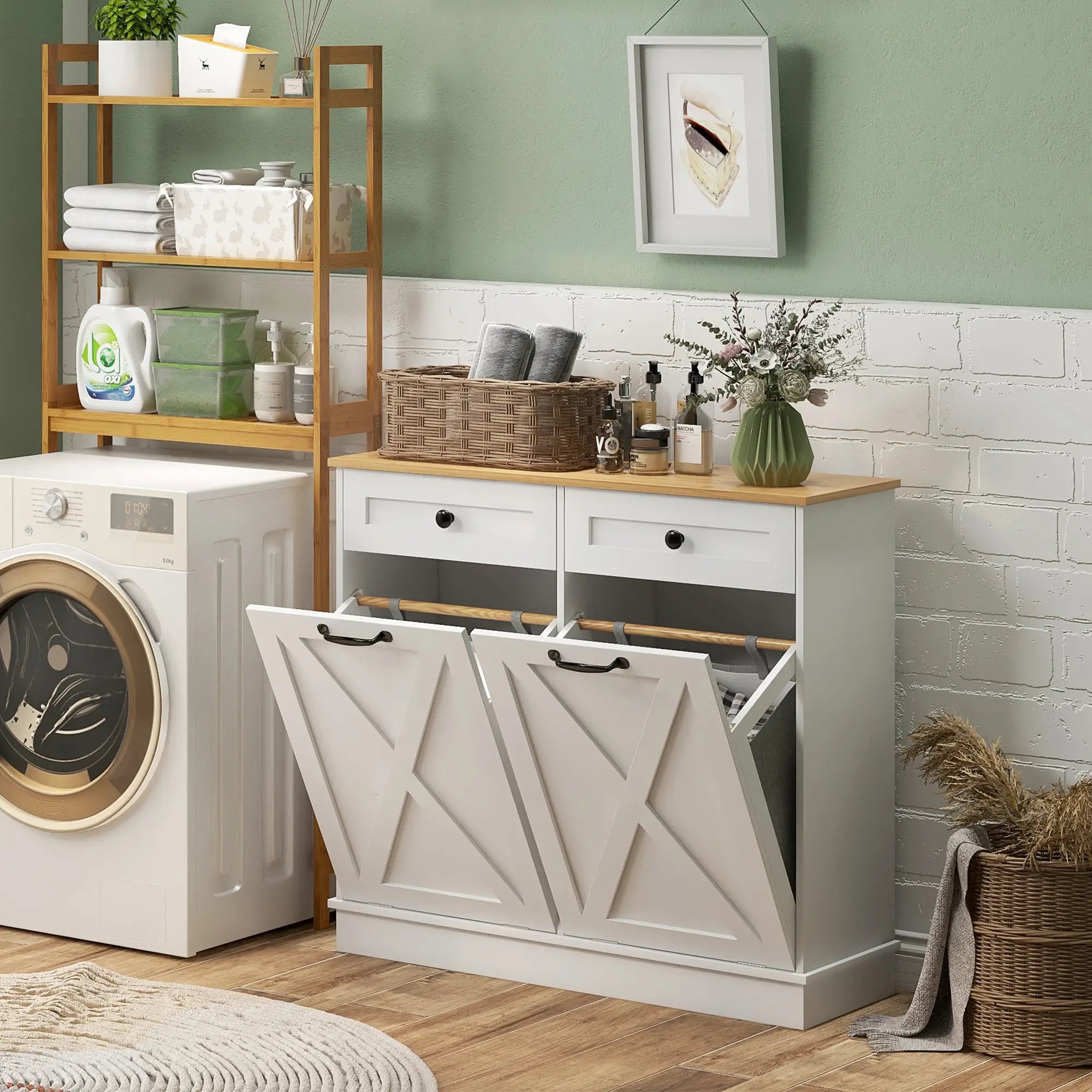 Tilt Out Laundry Cabinet, Bathroom Storage, 2 Baskets, 2 Drawers, White Bathroom Cabinets at Gallery Canada