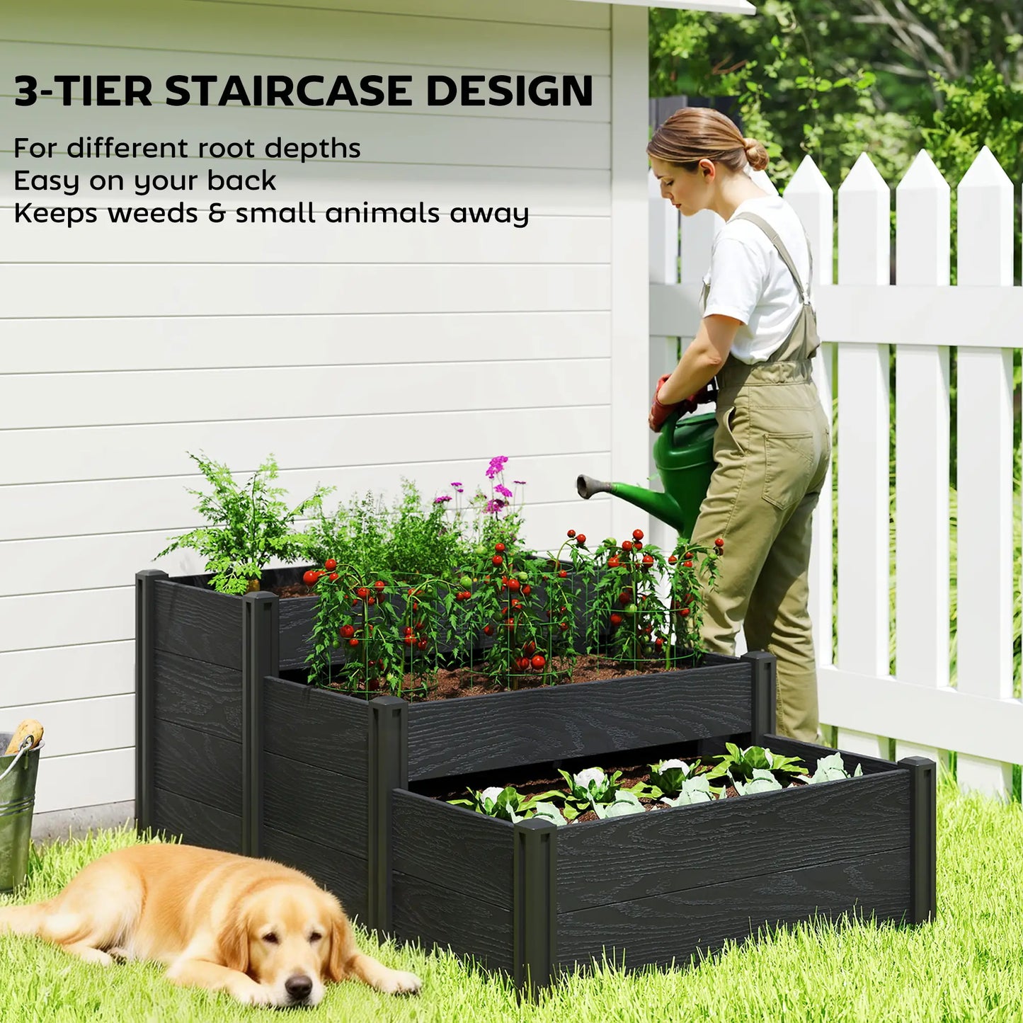 Vinyl Raised Garden Bed Kit, 3-Tier Elevated Garden Box, Outdoor Planter Wooden Planter Boxes at Gallery Canada