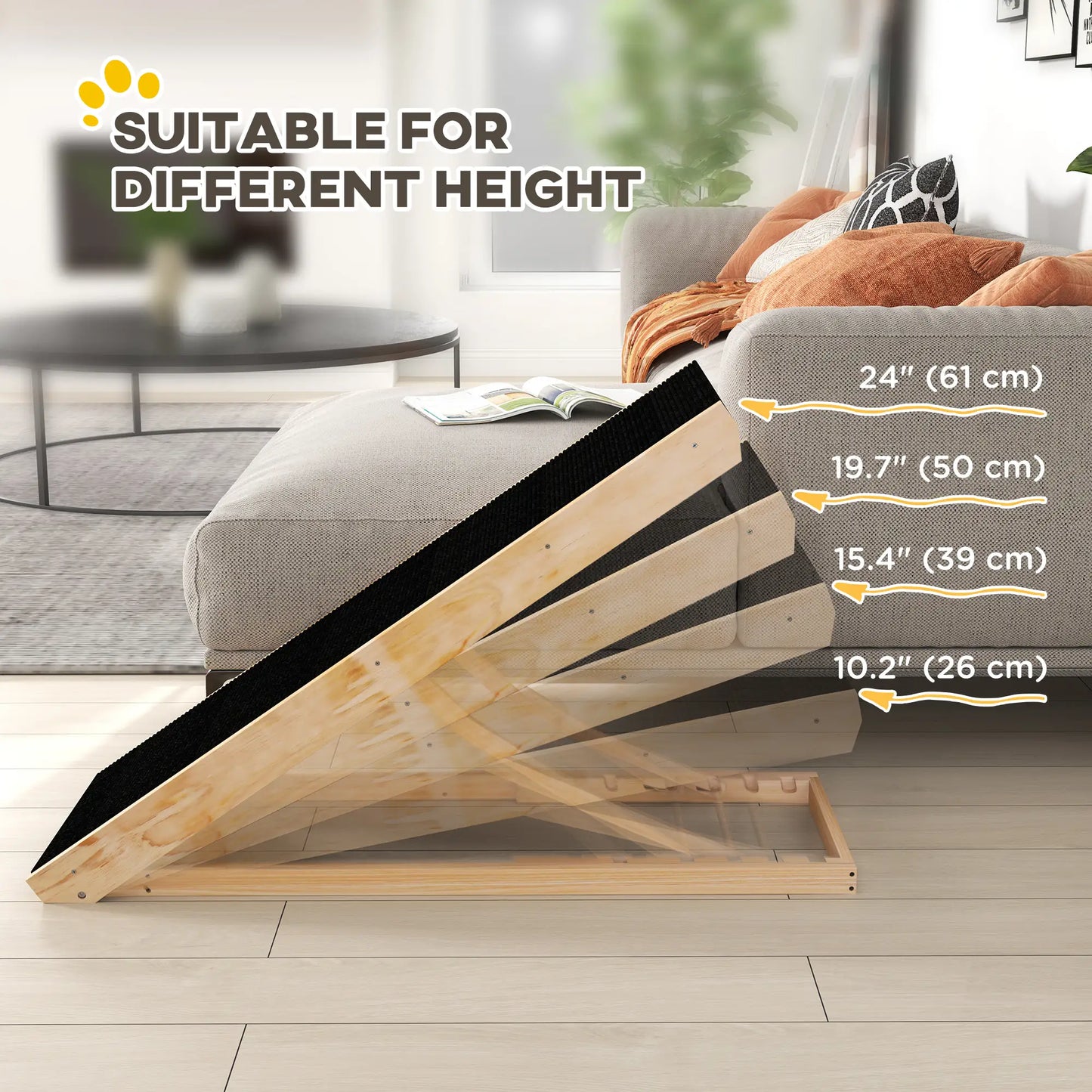 Foldable Dog Ramp for Bed Couch, Height Adjustable, Non Slip Carpeted Surface Dog Stairs at Gallery Canada