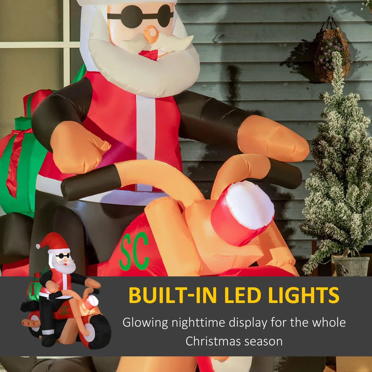 5.5' H Christmas Inflatable, LED Santa Claus Riding Motorcycle Christmas Inflatables at Gallery Canada