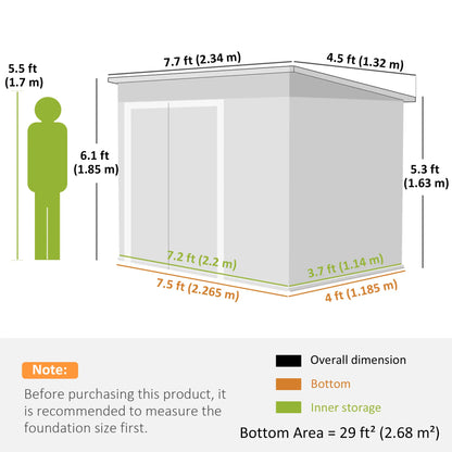 7.5' x 4.3' Outdoor Storage Shed, Waterproof Metal Garden Shed, Dark Grey Sheds at Gallery Canada