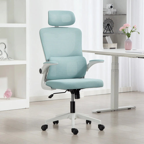 High Back Office Chair, Mesh Computer Chair, Adjustable Height, Light Blue