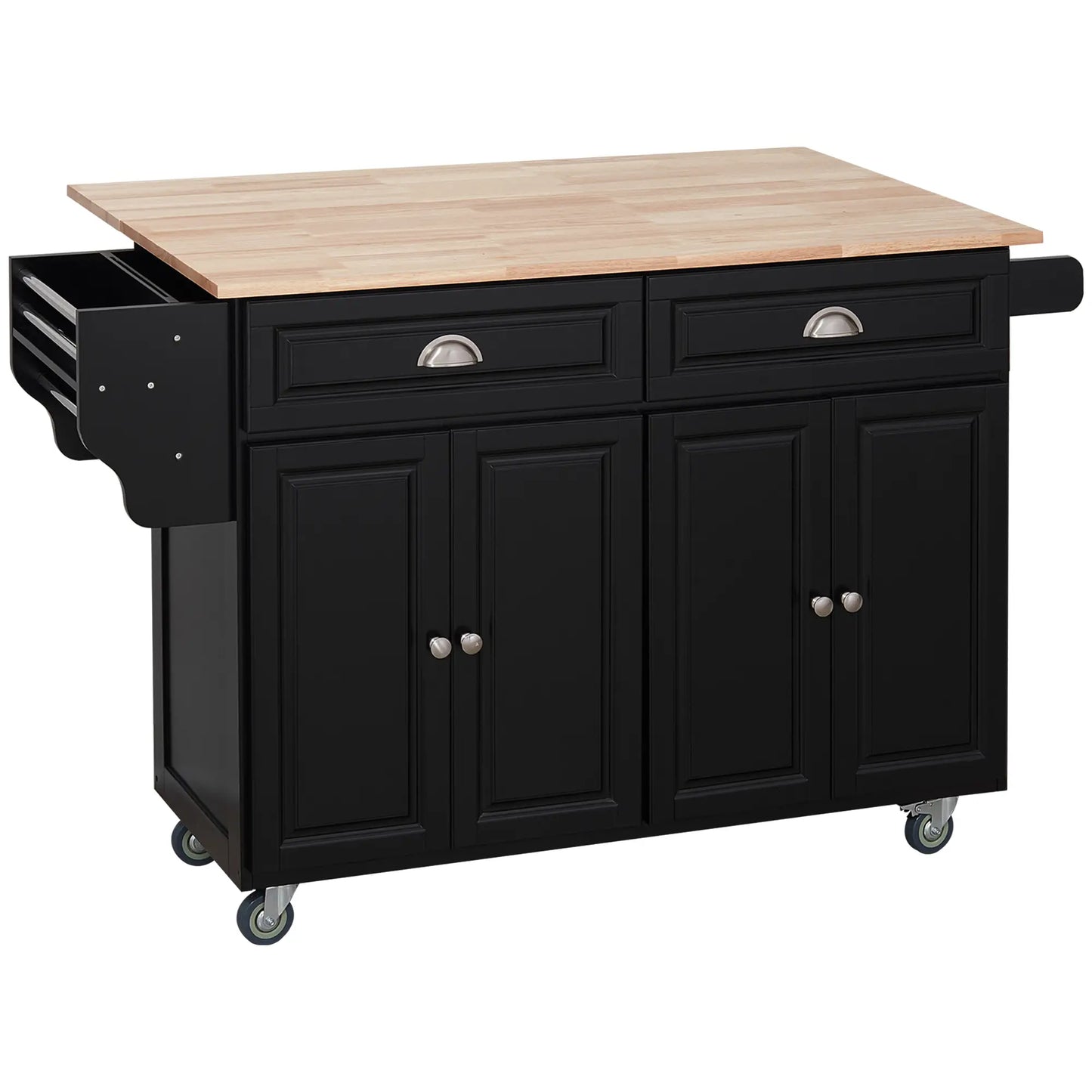 Kitchen Island with Storage, Drop Leaf, Rubber Wood Top, Black Kitchen Islands & Kitchen Carts Black at Gallery Canada