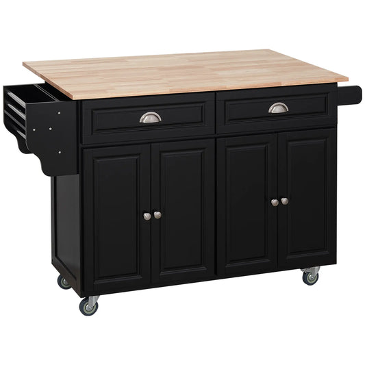 Kitchen Island with Storage, Drop Leaf, Rubber Wood Top, Black Kitchen Islands & Kitchen Carts Black at Gallery Canada