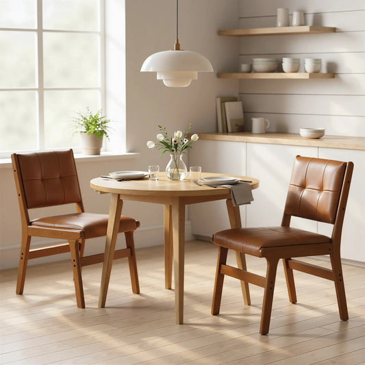 Set of 2 Kitchen Chairs, Button Tufted PU Leather Dining Chairs, Brown Dining Chairs Brown at Gallery Canada