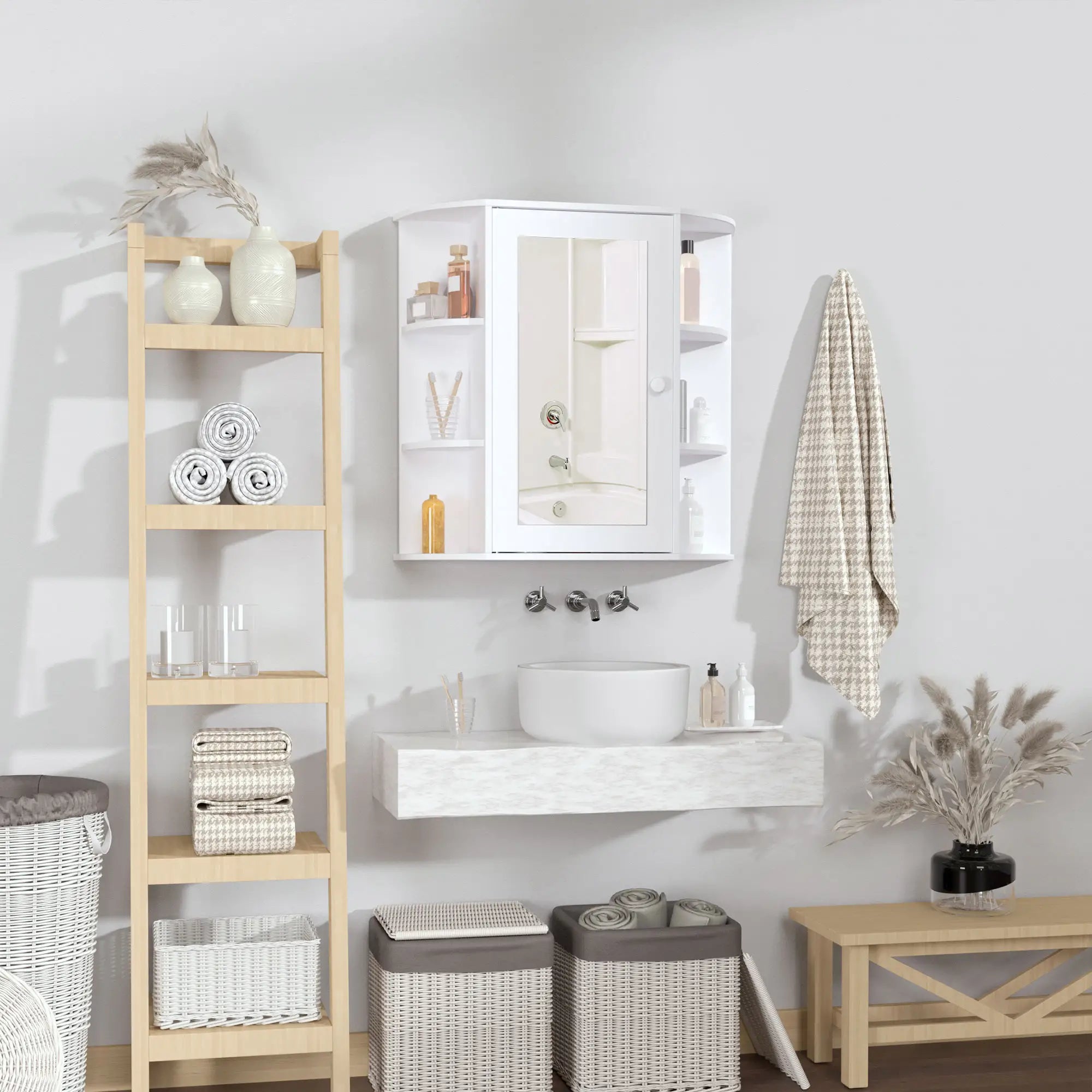 Mirrored Bathroom Wall Cabinet, Wall Mounted, With Door & Shelves, White Mirror Medicine Cabinets at Gallery Canada