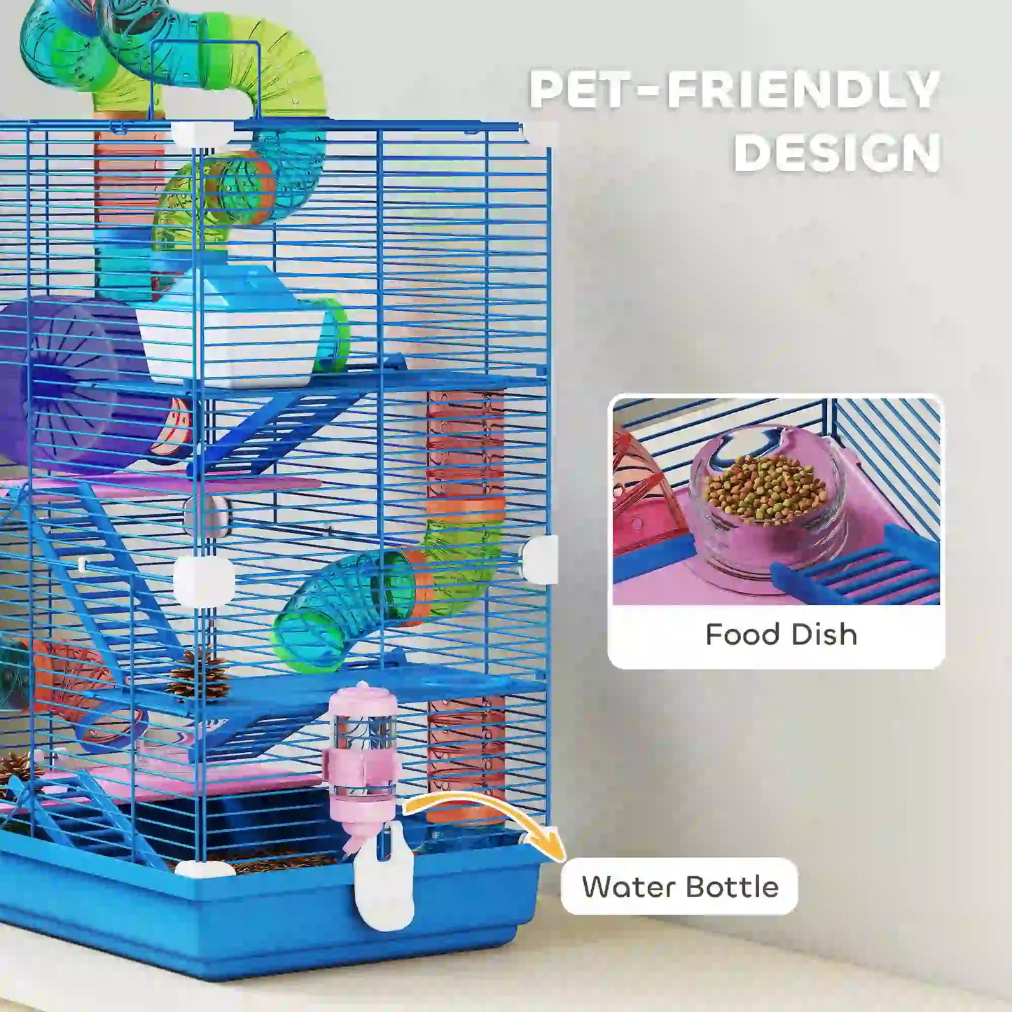 5-Tier Hamster Cage, Portable With Wheels, Tube, Blue Hamster Cages at Gallery Canada