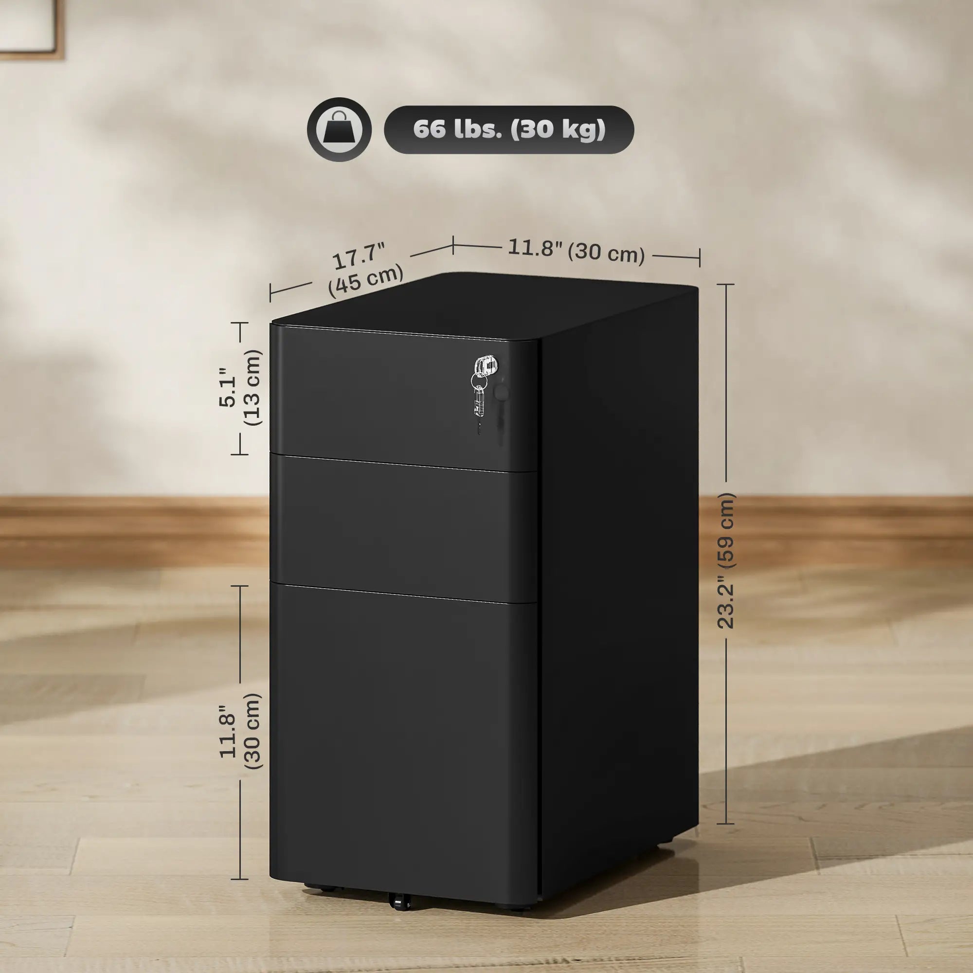 3 Drawer Filing Cabinet, Lockable Steel Office Storage, Black Office Cabinets & Cupboards at Gallery Canada