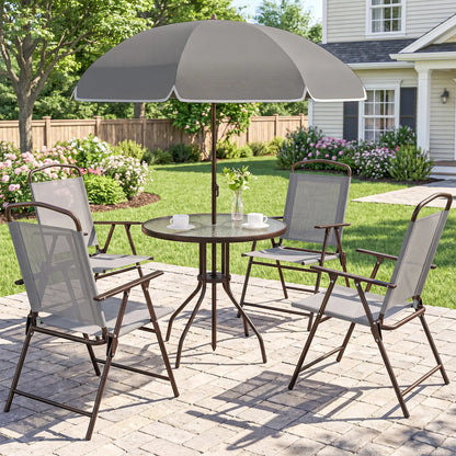 6-Piece Outdoor Dining Set, Round Table, 4 Folding Chairs, Grey Outdoor Dining Sets at Gallery Canada