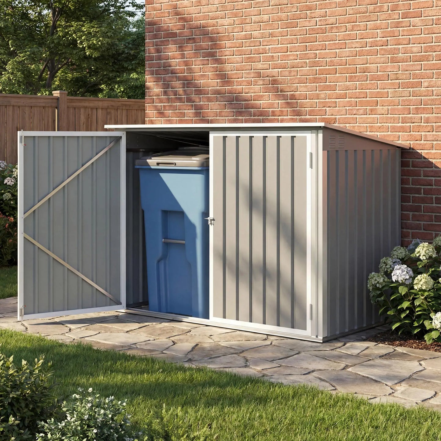 Outdoor Metal Storage Shed, Double Door With Vents, Light Grey Sheds at Gallery Canada