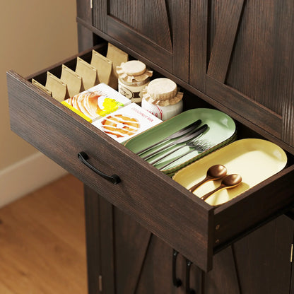 72 Inch Kitchen Pantry Cabinet, Farmhouse Storage, 4 Barn Doors, Brown Kitchen Pantry Cabinets at Gallery Canada