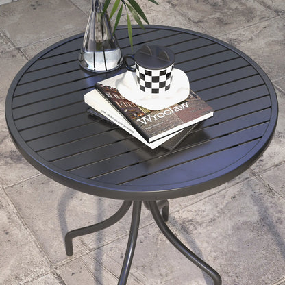 26" Round Patio Table, Outdoor Side Table, Steel Frame, Slat Tabletop, Black Patio Side Tables at Gallery Canada