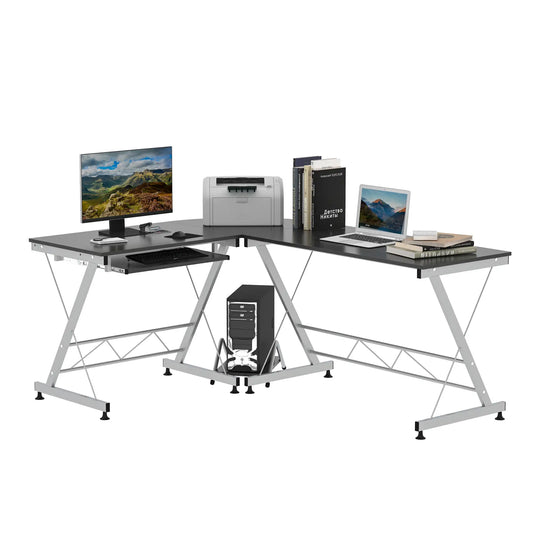 L-Shaped Computer Desk, Corner Table with Keyboard Tray, Home Office Computer Desks Black, Silver at Gallery Canada