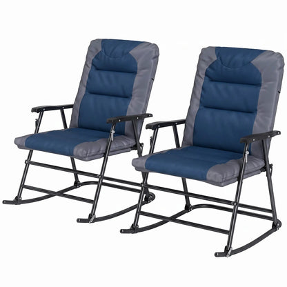 Folding Rocking Chair Set, 2 Padded Rockers with Armrest, Navy Blue Outdoor Rocking Chairs at Gallery Canada