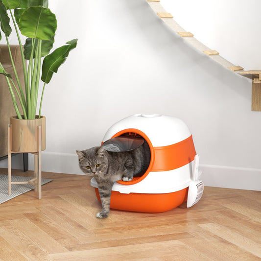 Cat Litter Box with Lid, Covered Litter Box w/ High Sides, Orange - Gallery Canada