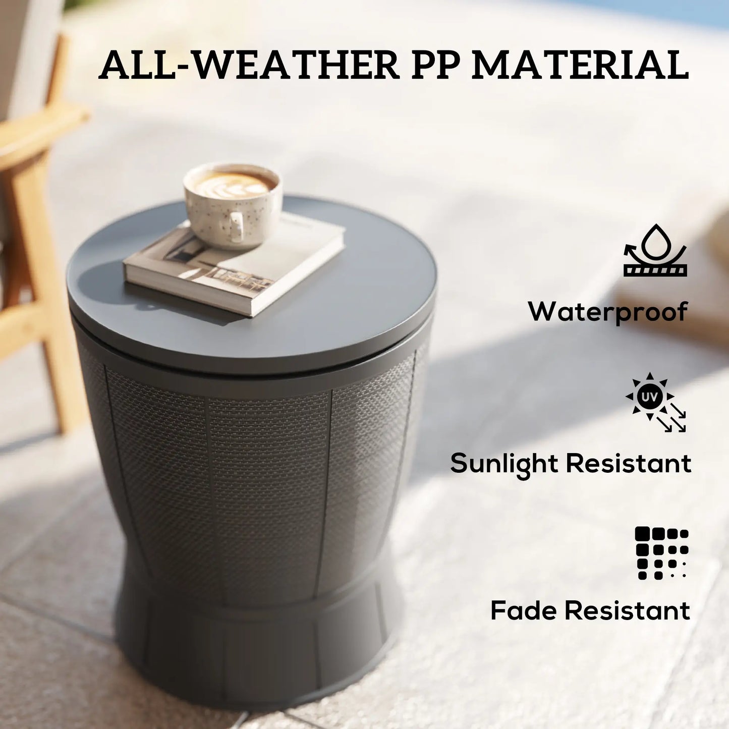 11 Gallon Patio Cooler Side Table, Adjustable Height, Drainage Plug, Grey Patio Side Tables at Gallery Canada