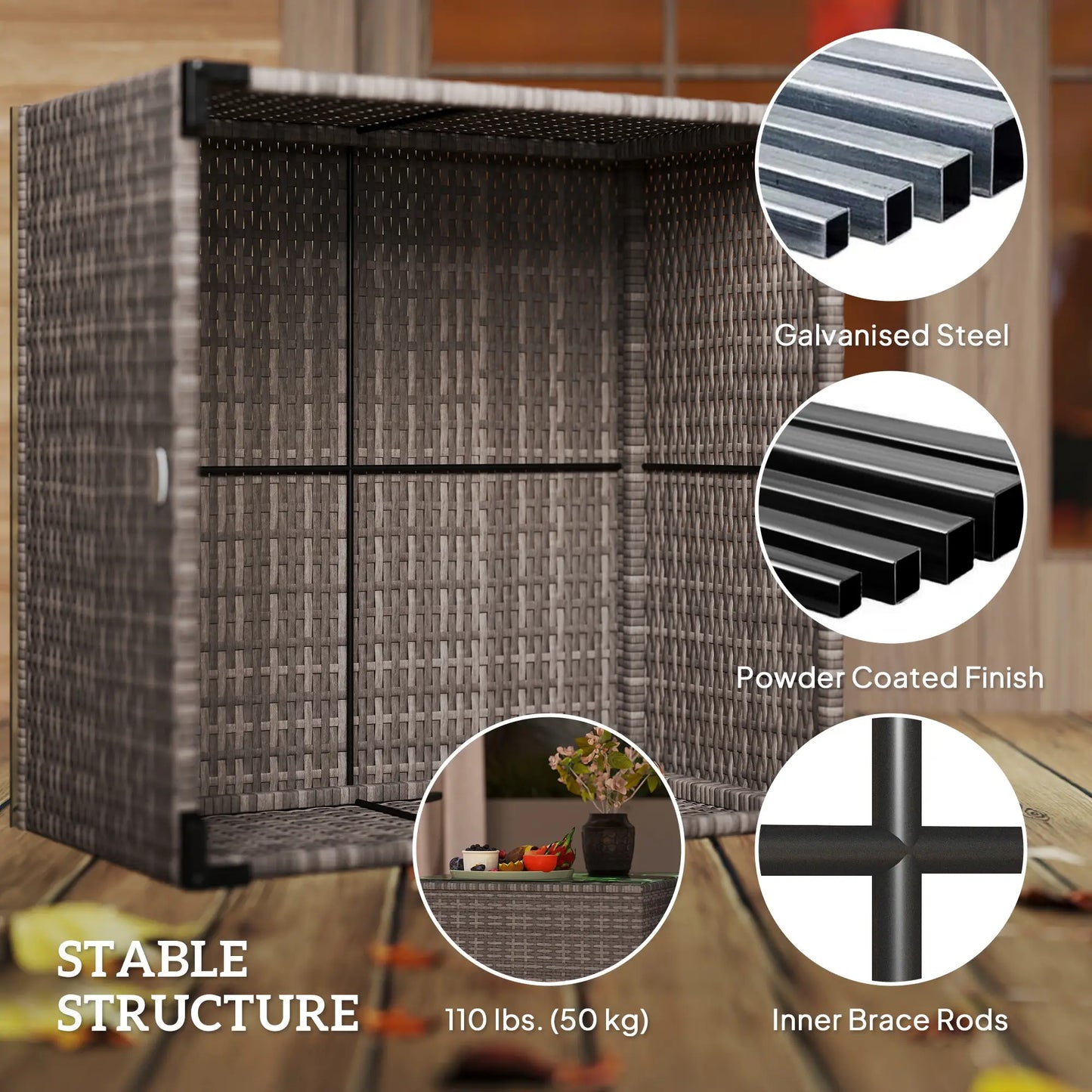24.4" Patio Wicker Coffee Table, PE Rattan With Tempered Glass Top, Black Patio Side Tables at Gallery Canada