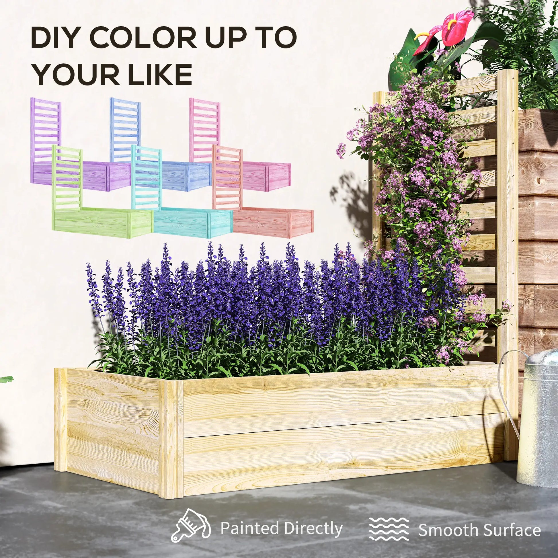 Wood Planter Box with Trellis, Raised Garden Bed, 91"x24"x43", Natural Raised Garden Beds at Gallery Canada