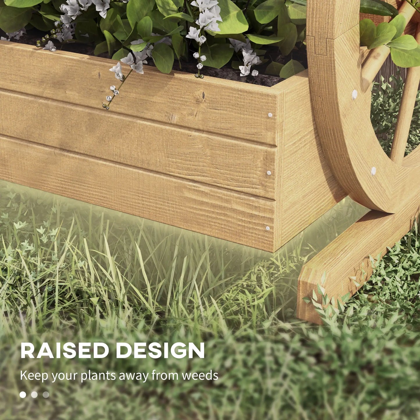 Wooden Wagon Planter Box, 3-Tier Raised Garden Bed, 24" x 24" x 22", Natural