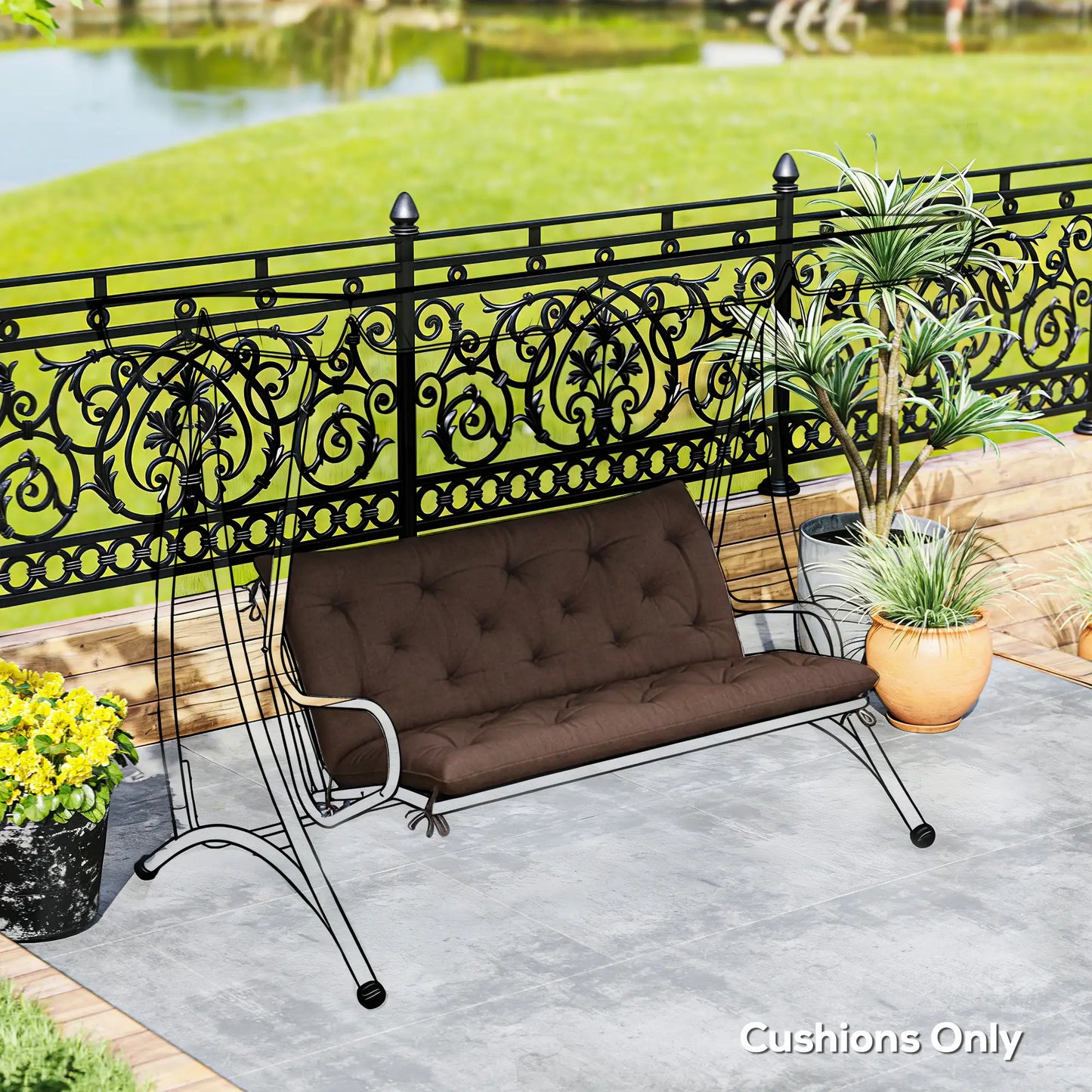 2 Seater Garden Bench Cushion, 47" x 43" x 4", Coffee Patio Chair Cushions at Gallery Canada