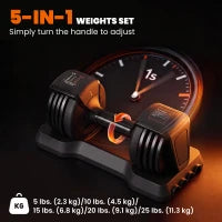 Ensemble de 2 haltères réglables, 5-25 lbs, cadran rapide 5-en-1, prise antidérapante