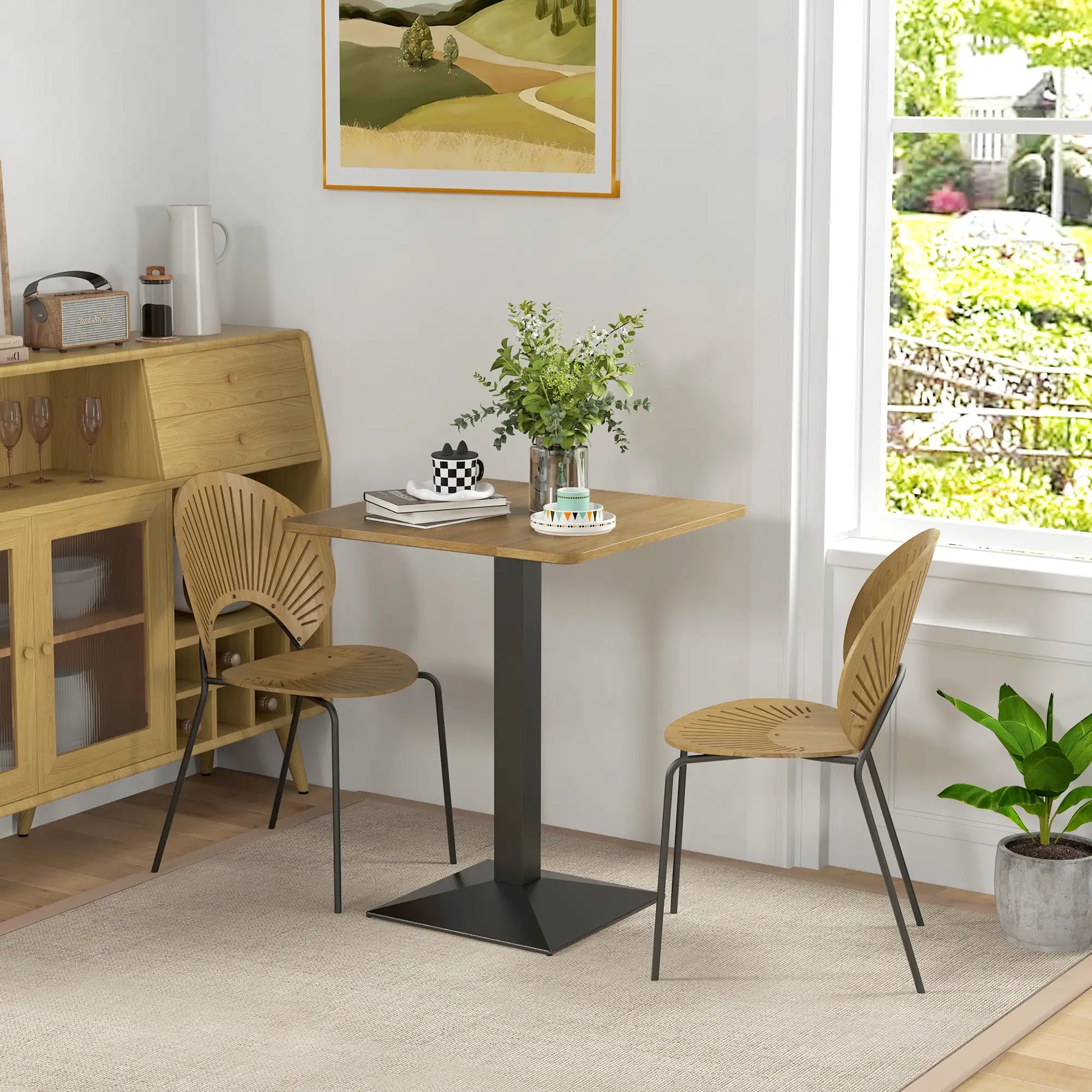 28" Square Dining Table, Modern Steel Base, Dark Brown Bar Tables & Dining Tables at Gallery Canada