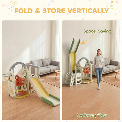 Ensemble de toboggan et balançoire pour tout-petits 5-en-1 avec siège réglable, crème