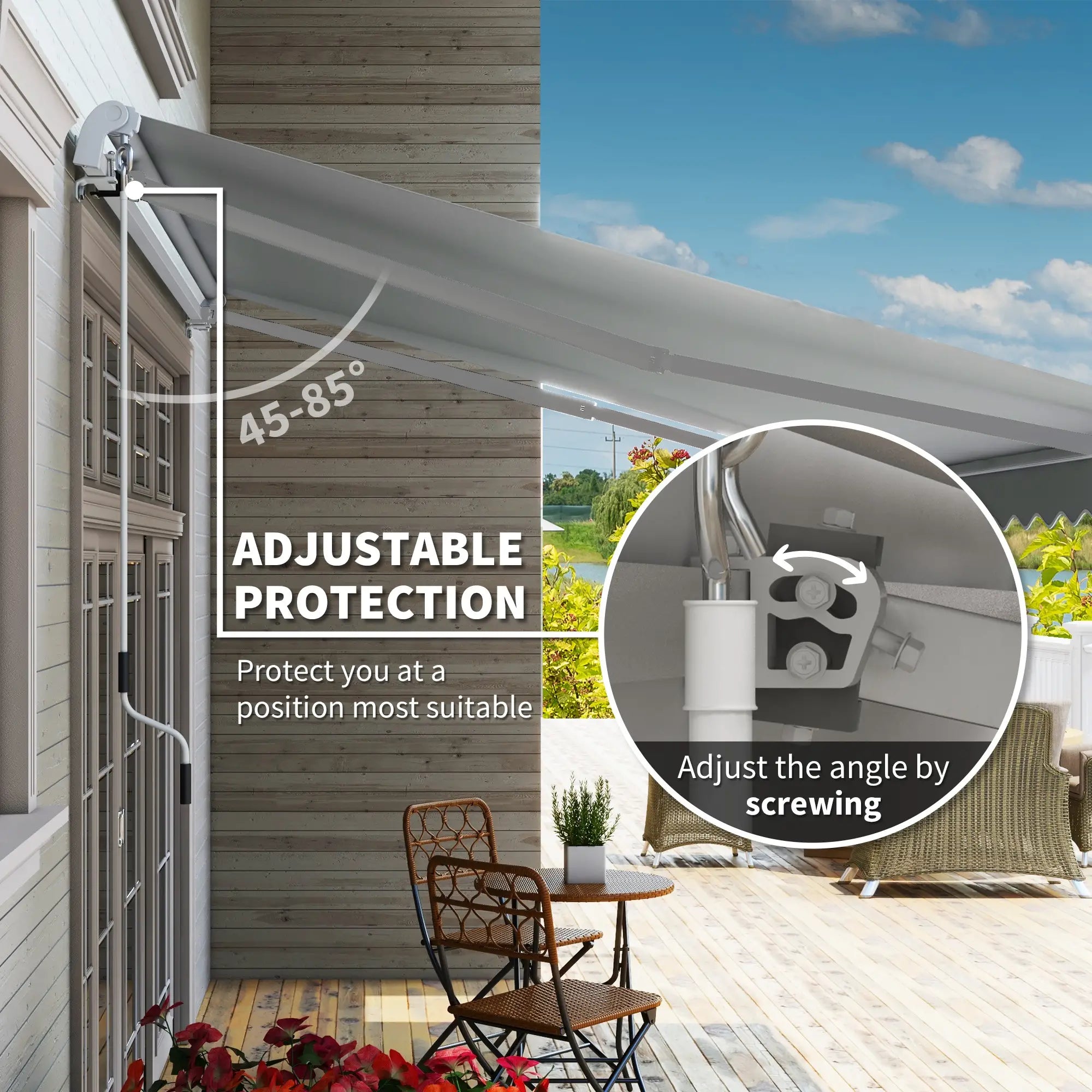 12' x 8' Retractable Awning, Manual Crank, UV Water-Resistant, Grey Deck Awnings at Gallery Canada