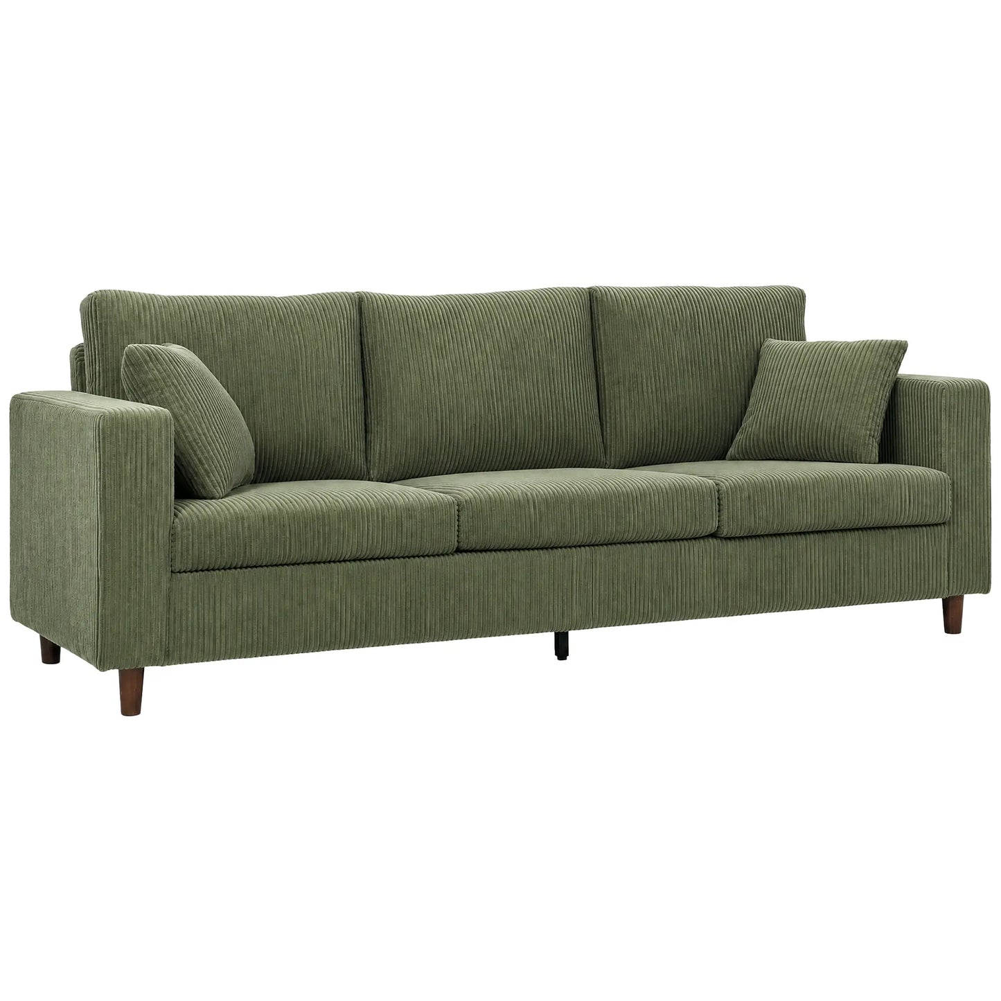 Canapé en velours côtelé 3 places, coussin à ressorts à assise profonde, vert
