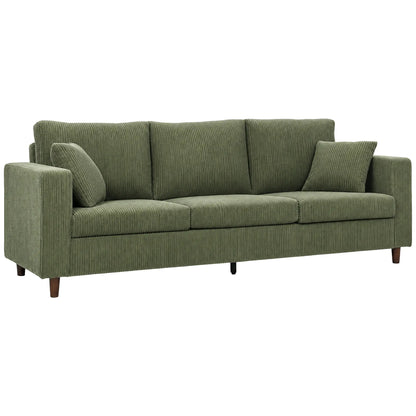 Canapé en velours côtelé 3 places, coussin à ressorts à assise profonde, vert