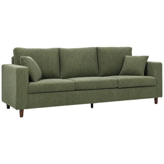 3 Seater Corduroy Sofa, Deep Seat Spring Cushion, Green 3-Seater Sofas Green, Black at Gallery Canada