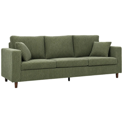 3 Seater Corduroy Sofa, Deep Seat Spring Cushion, Green