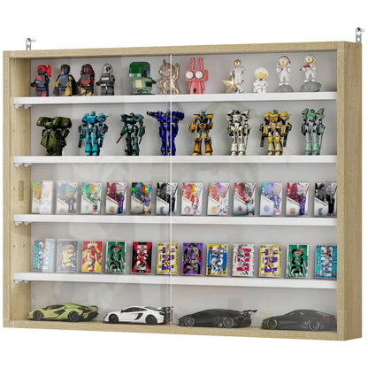 5-Tier Glass Display Cabinet, 2 Doors, 4 Adjustable Shelves, Oak Display Bookshelves Oak, White at Gallery Canada