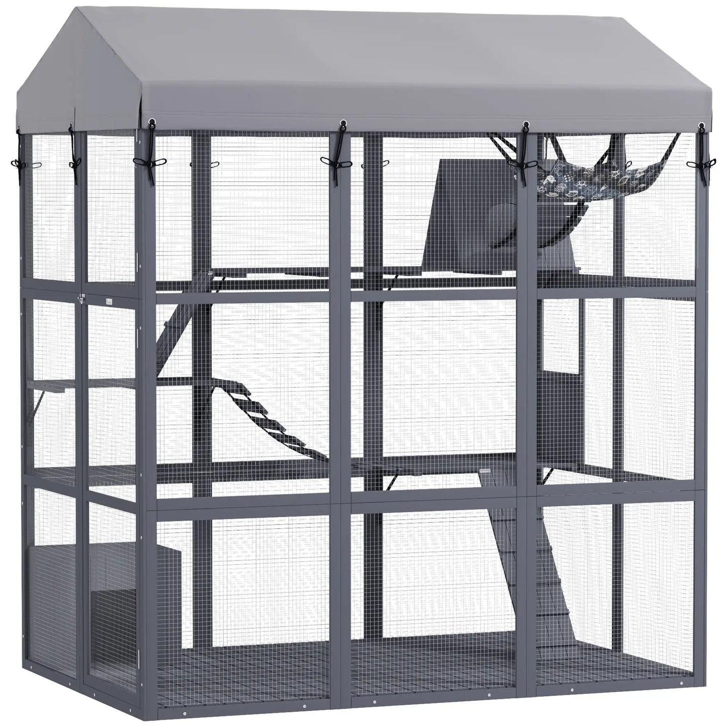 81"H Catio Outdoor Enclosure, Floor Included, Fits 2-4 Cats, Grey Outdoor Cat Enclosures at Gallery Canada