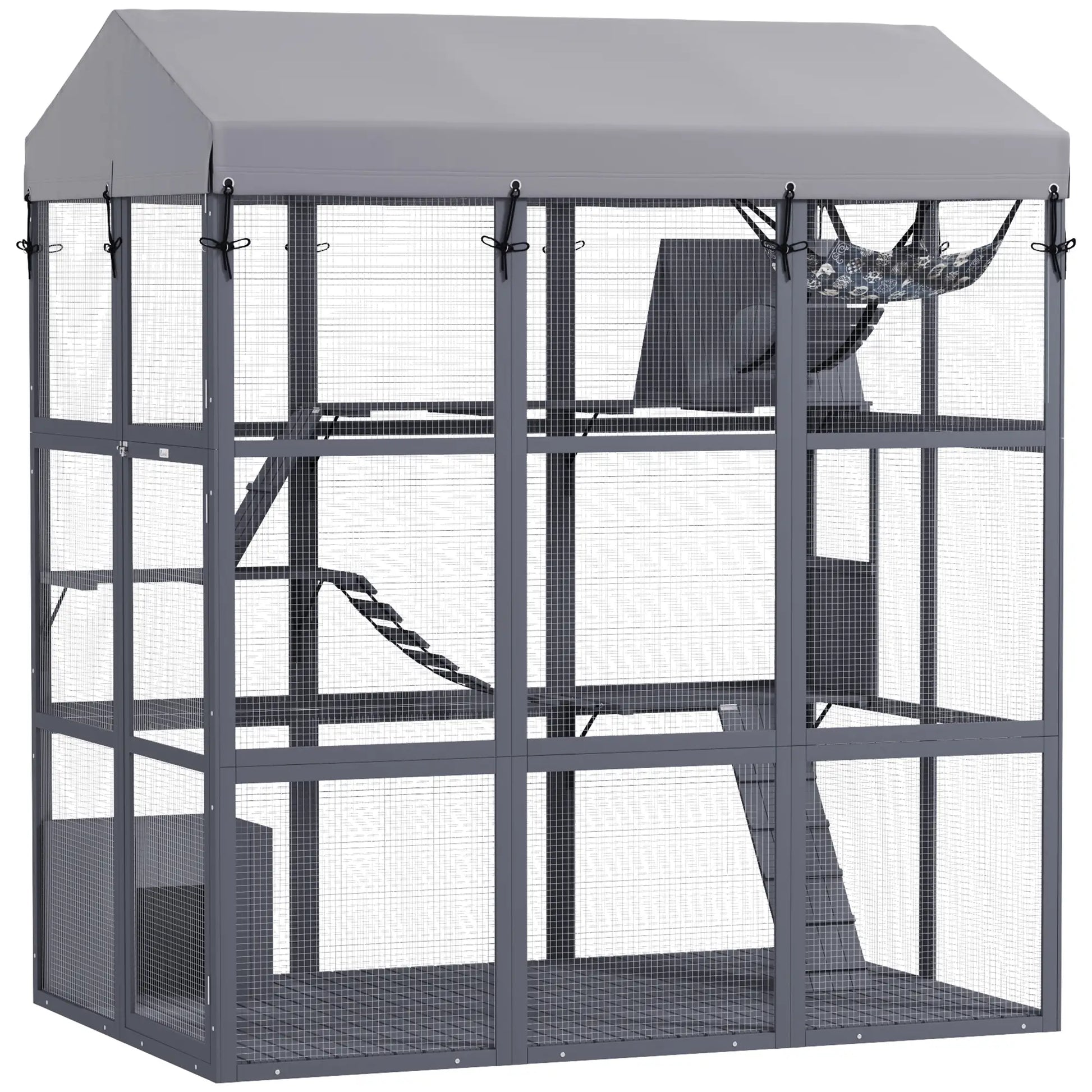 81"H Catio Outdoor Enclosure, Floor Included, Fits 2-4 Cats, Grey Outdoor Cat Enclosures at Gallery Canada