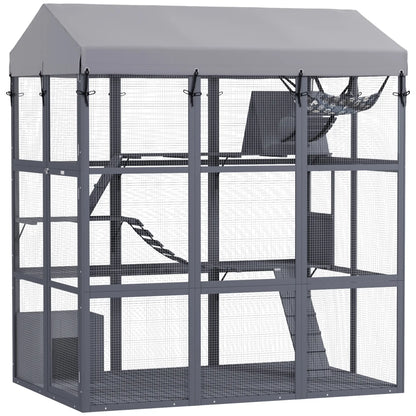 81"H Catio Outdoor Enclosure, Floor Included, Fits 2-4 Cats, Grey Outdoor Cat Enclosures at Gallery Canada