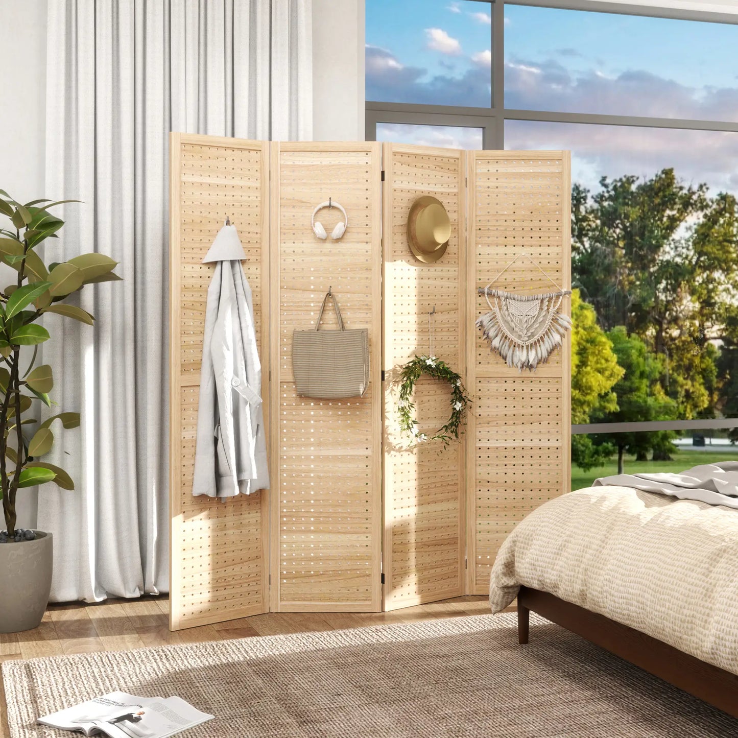 5.6 Ft. 4-Panel Room Divider, Freestanding Privacy Screen, Natural Room Dividers at Gallery Canada