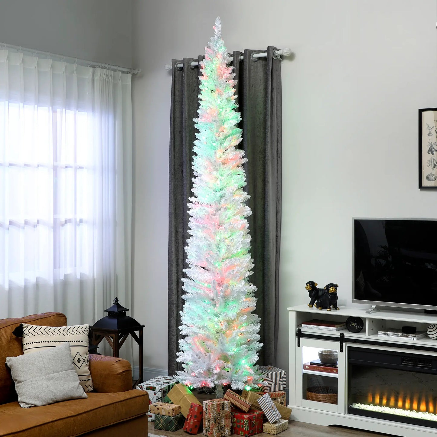 9ft Christmas Tree, Colorful DIY Synchronized LEDs, Hinged Pencil, White, White Pencil Christmas Trees at Gallery Canada