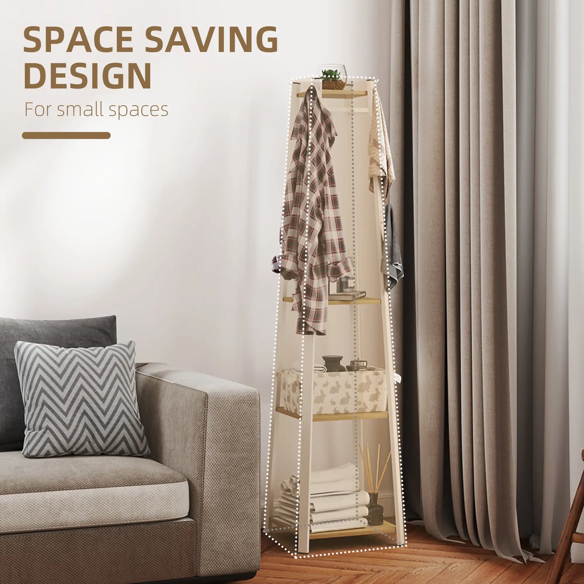 Clothes Rack with Storage, 8 Hooks, 3-Tier Shelf, Oak Clothing Storage at Gallery Canada