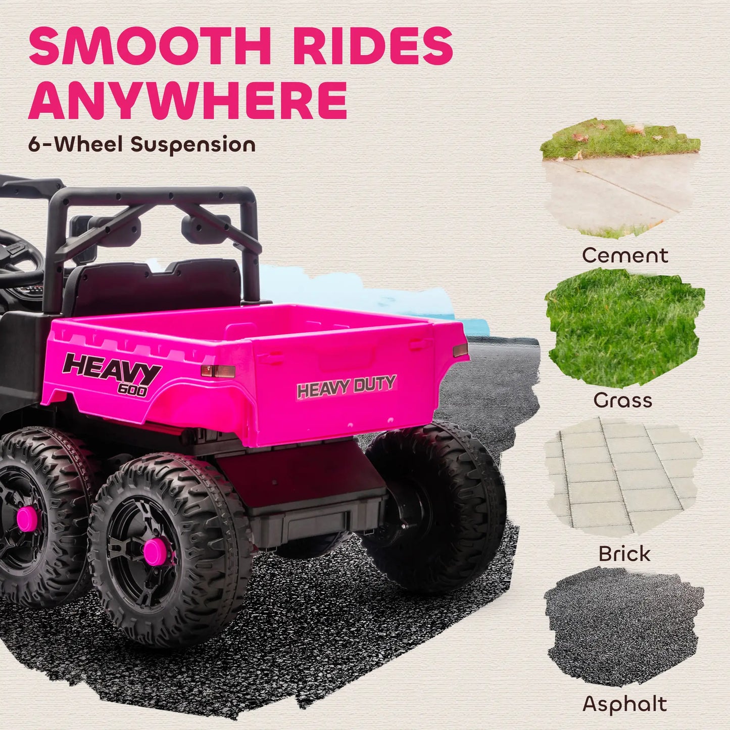 24V 4WD Kids Ride On Truck, 6 Wheels, 2 Seater, Remote, Dump Bed, Pink Electric Toy Cars at Gallery Canada