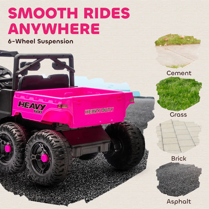 24V 4WD Kids Ride On Truck, 6 Wheels, 2 Seater, Remote, Dump Bed, Pink Electric Toy Cars at Gallery Canada