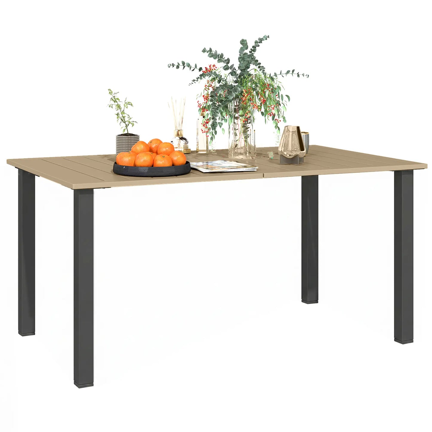 59" Outdoor Patio Table with Umbrella Hole, Slatted Tabletop, Brown Patio Dinning Tables Brown at Gallery Canada