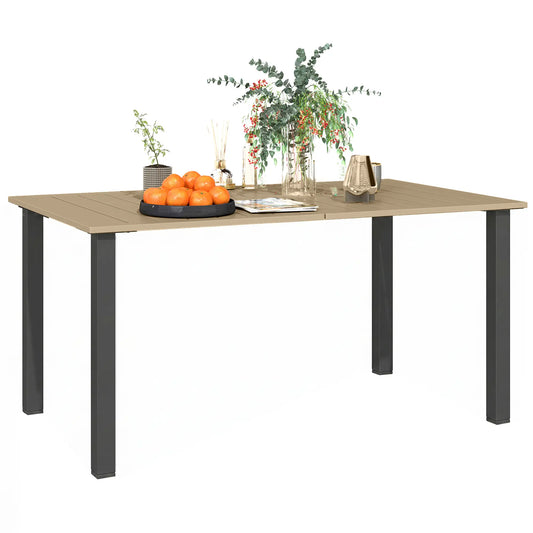 59" Outdoor Patio Table with Umbrella Hole, Slatted Tabletop, Brown Patio Dinning Tables Brown at Gallery Canada