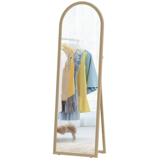 64" x 21" Full Length Mirror, Arched Faux Stone Frame, Beige
